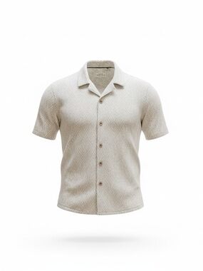 Ike Behar Men's Short-Sleeve Knit Button-Up Shirt in Cream